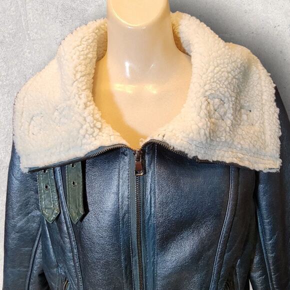 Missguided Womens Jacket Size 10 Green Faux Shearling Leather Aviator Pilot - Picture 5 of 15